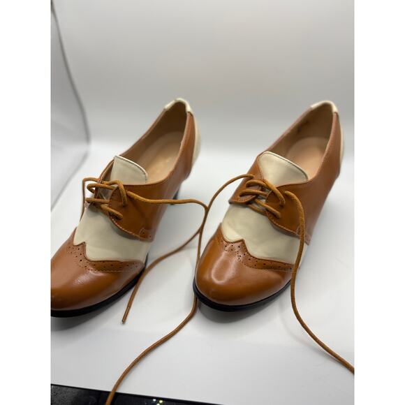 Cream and Brown Spectator Loafer w/heels6 - Picture 1 of 4